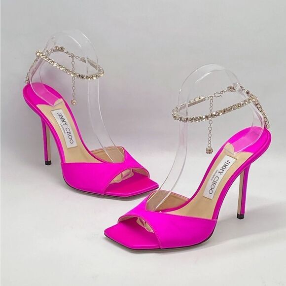Jimmy Choo Saeda Satin Crystal Ankle-Strap Sandals size 38 - Picture 1 of 14